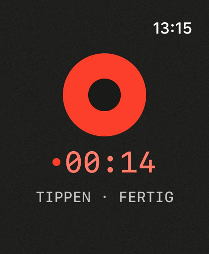 Diktat auf der Apple Watch: Aufnahme läuft, roter Punkt